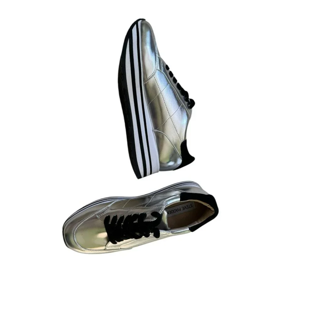 NEW Steve Madden Rizzo Silver Platform Sneakers M - Picture 11 of 12